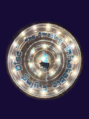 Moonlit Drift - 12-in inflatable flying disc with blue and white printing and warm white LED 🌙 Moonlit Drift - 12" warm white LED flying disc designed for night play and quiet evenings